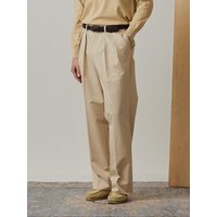 [Easy Line] Wide-Leg Two-Tuck Cotton Chinos Beige