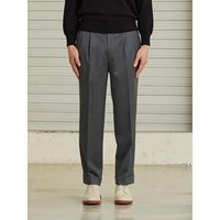 Worsted Wool Side Adjust Pleated Trousers Grey