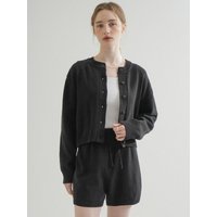 Round Cardigan & Knit Shorts Set Up Black Round Cardigan & Knit Shorts Set Up Black