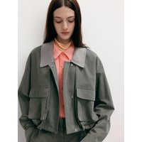 Cotton Blended Big Pocket Bomber Jacket Khaki WE