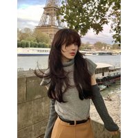 fur Turtleneck Short-Sleeved Knitwear GRAY