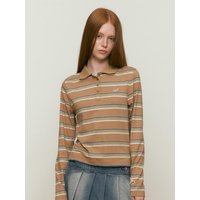 Stripe rugby slim fit shirt [Beige]