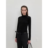 LYOCELL WOOL BUTTON-UP POLO SHIRT, BLACK