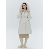 BELTED FUR DOWN LONG PARKA [WHITE] [BLACK]