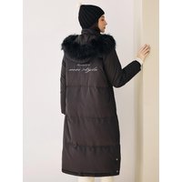 down % Lettering Embroidered Long Padded Jacket