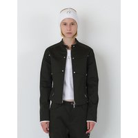 Stud Cotton Fitted Biker Jacket [Dark Khaki]