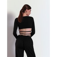 Back Strap Detachable Crop shirt [BLACK]