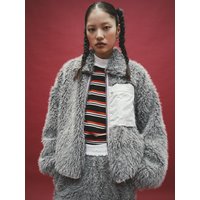 Fluffy Short-pile Fleece Zip Up Jacket [Grey]