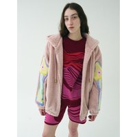 Applique Fur Zip Up Hoodie [Pink]