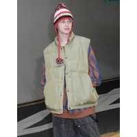Two-tone Military-inspired Down Vest [Beige]
