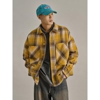 Check Brushed Cotton Wool Flannel Shirt Jumper [Yellow]