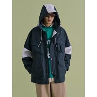 Semi-Loose Voluminous Sleeve Blocked Jumper [GREEN]