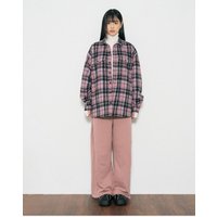 Oversized Fleece Check Pattern Shirt [Dusty Pink] S
