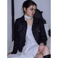 Crack Leather Sleek Biker Jacket [Black]