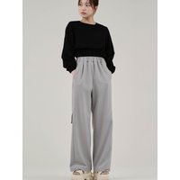 Fleece Straight Wide-leg Trousers [Grey]
