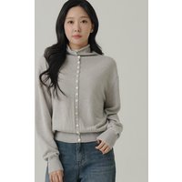 Button Down Turtleneck Cashmere Wool Sweater [Gray]
