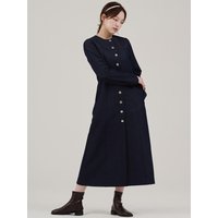 Fleece-Back Denim Maxi A-Line Dress Jacket [Dark Blue]