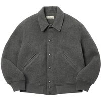 Padded Wool Relaxed Fit Varsity Jacket [Charcoal]