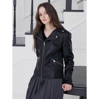 Hooded Zip-up Eco Leather Biker Jacket KSJK