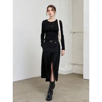 Lace Pintuck Slim Fit Long Sleeve shirt [BLACK] WBEL