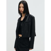 One Button Crop Leather Jacket [Black]