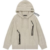 Cable Knit Hood Zip-up Hoodie [Beige]