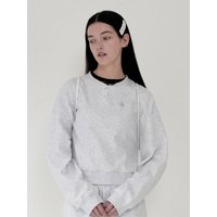 Plain Button Point Semi-Cropped Sweatshirt [Melange Grey]