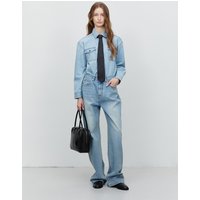 Unisex Classic Semi-Overfit Western Denim Shirt [Light Blue] UDSHAB