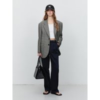 Unisex Oversized Wool Two-Button Blazer [Black Check] UDJAABK