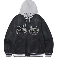 Urban Ground Hooded Overfit Varsity Jacket [BLACK]