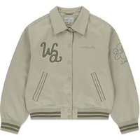 Typography Embroidered Cotton Varsity Jacket [Beige]