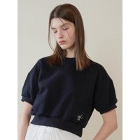 Stitch Balloon Short Sleeve Cropped Sweatshirt [Navy]