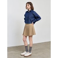 Denim Washed Semi-Crop Loose-Fit Shirt [NAVY] WBEL