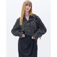 Cut Off Hairy Check Loose Shirt [Black]