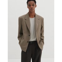 Single Check Oversized Wool-Blend Blazer [Beige]