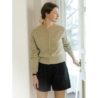 Covered Button Fine Wool Blended Cardigan [Silver Green]