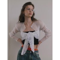 Sheer Glossy Ribbed Cardigan [Beige]