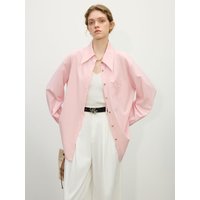 Rose Embroidery Pocket Lyocell Shirt [Beige, Pink]