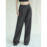 One-Tuck Poly-Rayon Trousers [CHARCOAL]