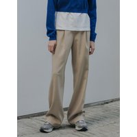 Wide Pleated Double-Stitch Trousers [Beige]