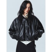 Wrinkle Embossed Varsity Cropped Jacket [Black]