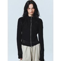 Damage Knit Two-Way Zip Cardigan [Black]