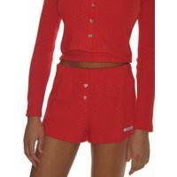 Heart Button Eyelet Cotton Shorts [Red]