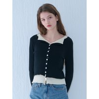 V-neck Ribbed Knit Cardigan [Black]