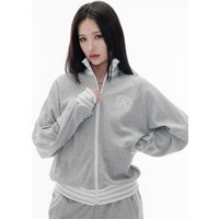 Retro Cotton Relaxed Fit Track Jacket [Melange Grey]