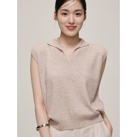 Semi-collar Merino Wool Cashmere Blend Vest [Beige]