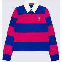 Cotton Fur Embroidery Rugby shirt [BLUE]