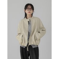 Crema Collarless Overfit Leather Blouson Jacket DDT