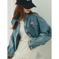 Biker Cropped Denim Blazer [Mid Blue]