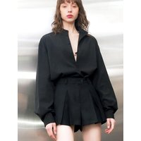 Linen Henley UNISEX Shirt [Black] UTS-FS